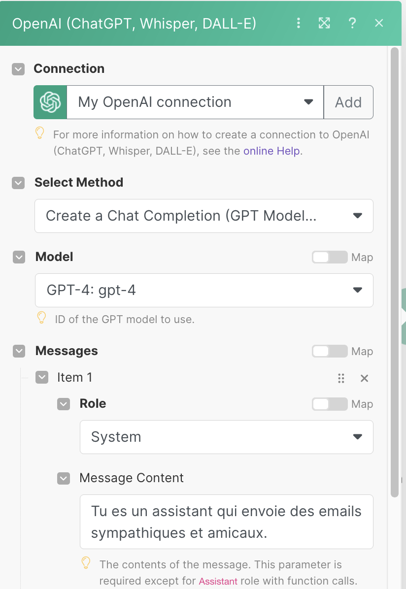 configurer API Chat GPT dans make.com